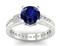 Złoty Pierścionek złoty z szafirem i diamentami - p15095bsz