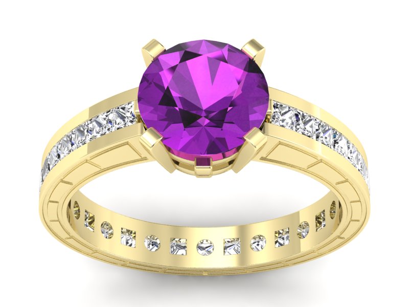 Pierścionek ametyst i diamenty żółte złoto 585 - p15095zat - 1