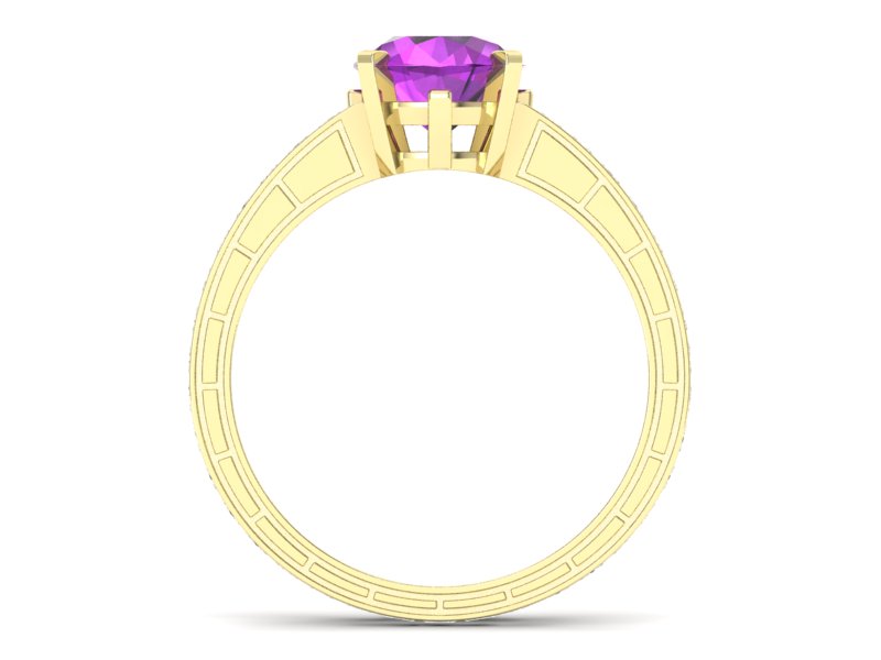 Pierścionek ametyst i diamenty żółte złoto 585 - p15095zat - 2