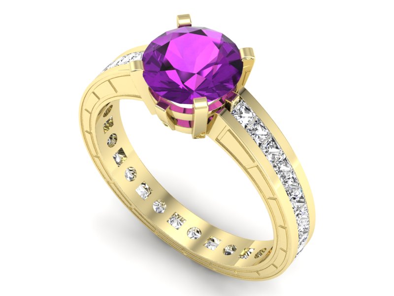Pierścionek ametyst i diamenty żółte złoto 585 - p15095zat - 3