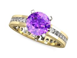Pierścionek z ametystem diamenty złoto 585 - p15095zbat