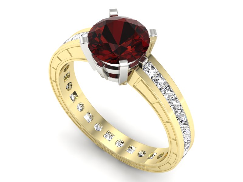 Złoty Pierścionek z diamentami i granatem - p15095zbgr - 3