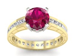 Pierścionek z rubinem i diamentami złoto 585 - p15095zbr