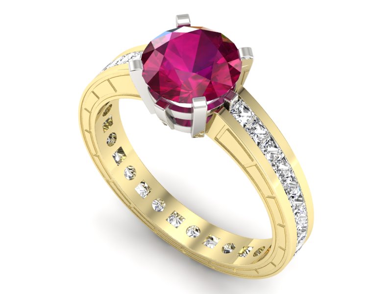 Pierścionek z rubinem i diamentami złoto 585 - p15095zbr - 3