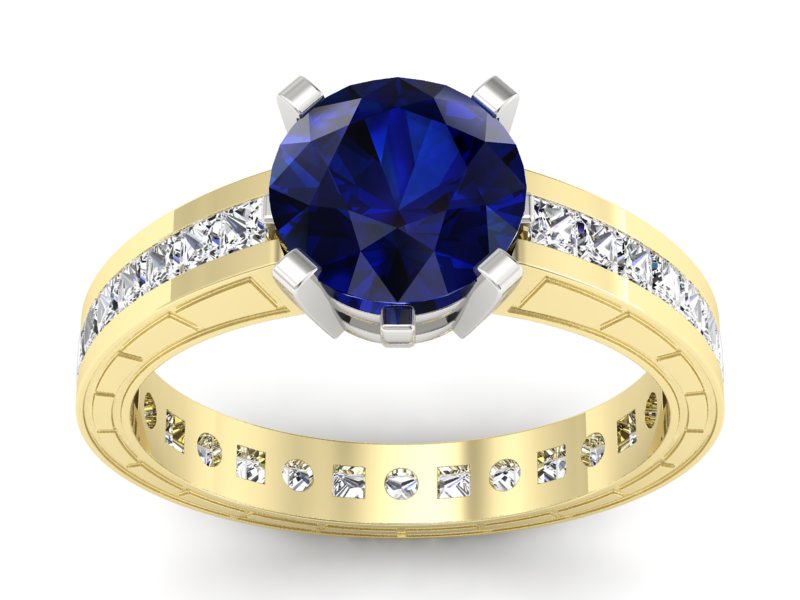 Pierścionek zaręczynowy z szafirem i diamentami - p15095zbsz - 1