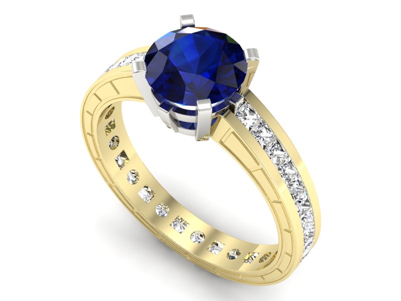 Pierścionek zaręczynowy z szafirem i diamentami - p15095zbsz - 3