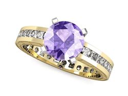 Złoty Pierścionek z tanzanitem i diamentami - p15095zbt