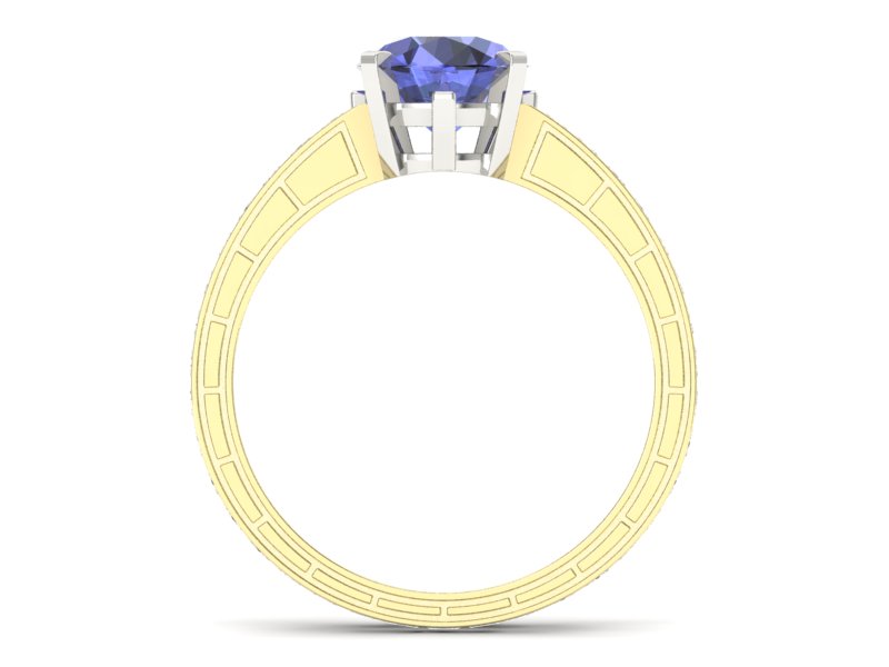 Złoty Pierścionek z tanzanitem i diamentami - p15095zbt - 2