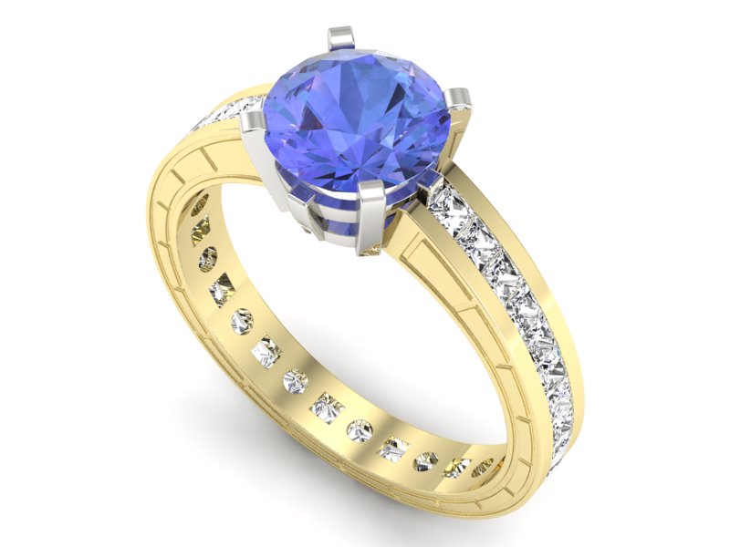 Złoty Pierścionek z tanzanitem i diamentami - p15095zbt - 3