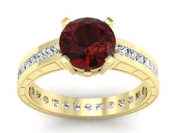 Złoty pierścionek z granatem i diamentami - p15095zgr