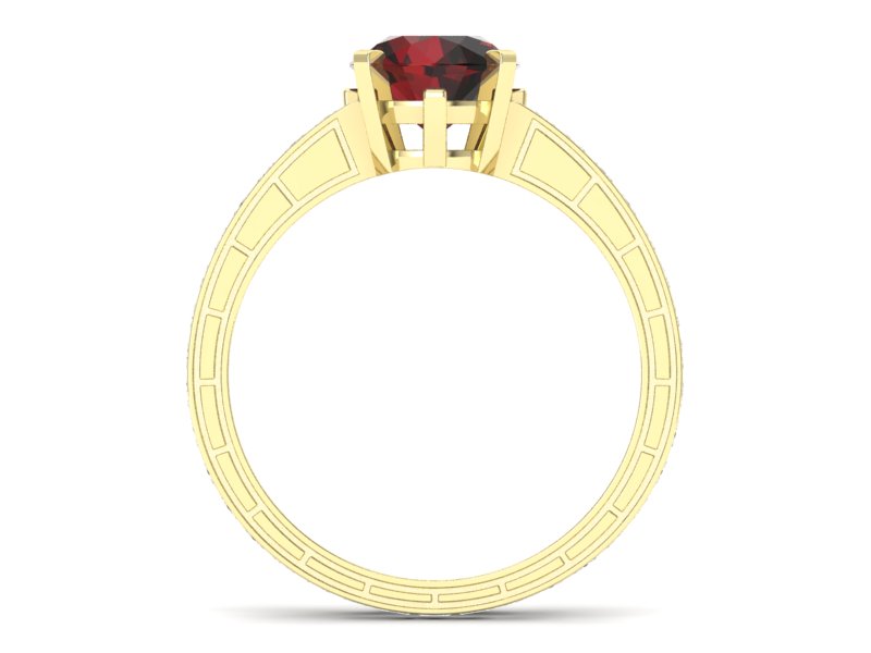 Złoty pierścionek z granatem i diamentami - p15095zgr - 2
