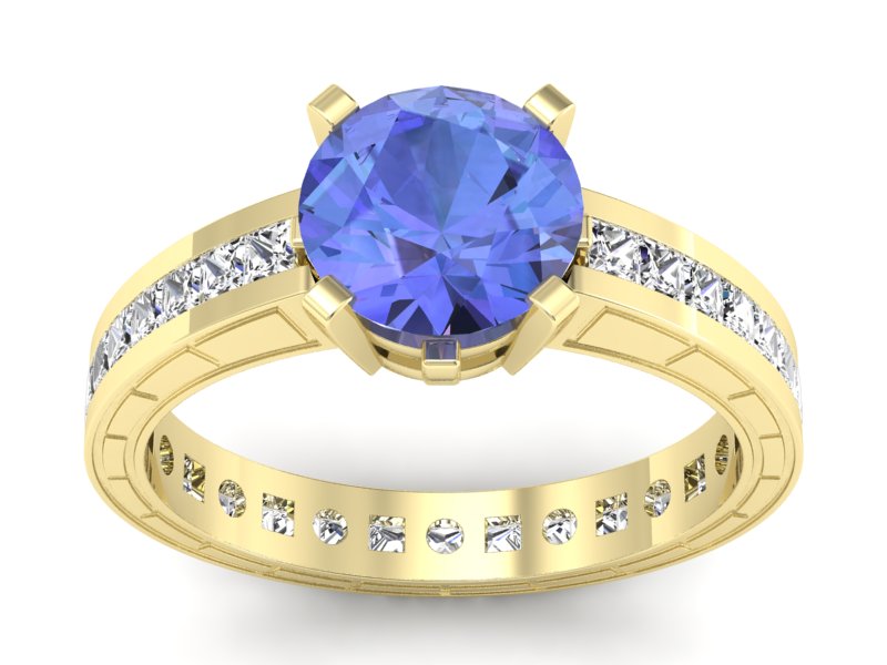 Złoty Pierścionek z tanzanitem i diamentami - p15095zt - 1