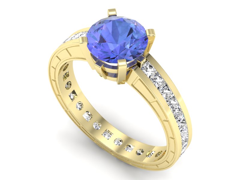 Złoty Pierścionek z tanzanitem i diamentami - p15095zt - 3