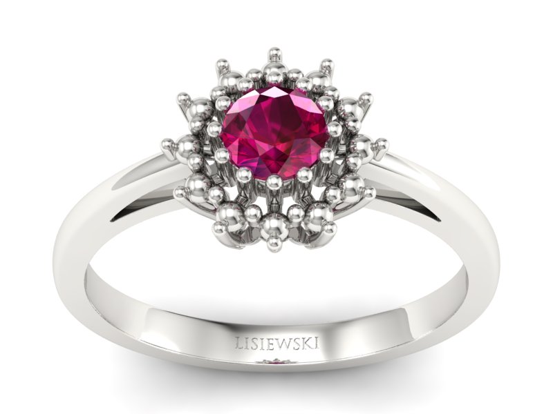 Złoty pierścionek z rubinem białe złoto - P15097Br - 1