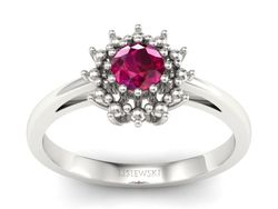 Złoty pierścionek z rubinem białe złoto - P15097Br