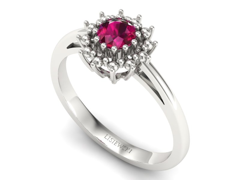 Złoty pierścionek z rubinem białe złoto - P15097Br - 3