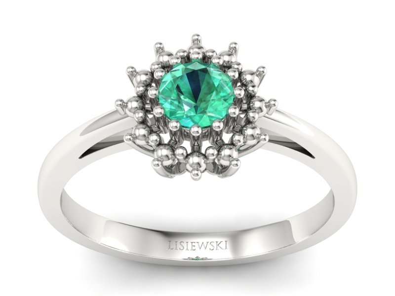 Złoty pierścionek białe złoto ze szmaragdem - P15097Bsm - 1