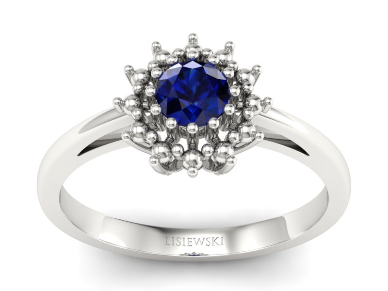 Złoty pierścionek z szafirem białe złoto - P15097Bsz - 1