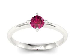 Klasyczny złoty pierścionek z rubinem w białym złocie - p15101br