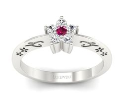 Pierścionek z rubinem i brylantami białe złoto - P15109Br
