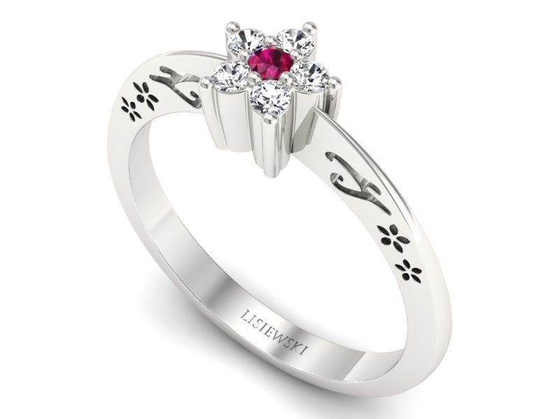 Pierścionek z rubinem i brylantami białe złoto - P15109Br - 3