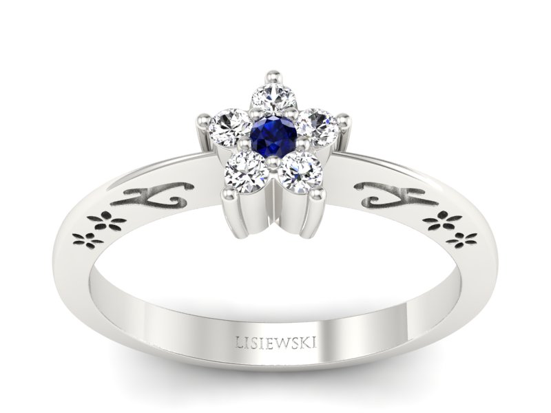 Pierścionek z szafirem i brylantami białe złoto - P15109BS - 1