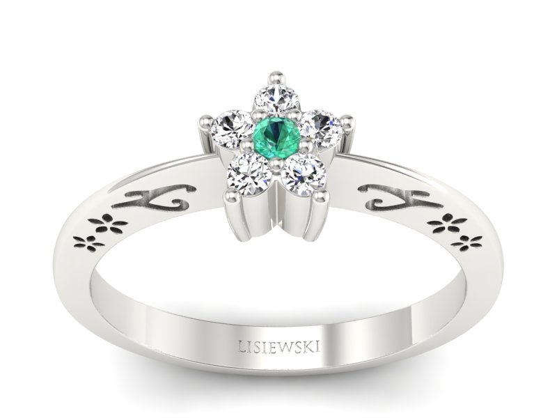 Złoty pierścionek ze szmaragdem i brylantami - P15109BSM - 1