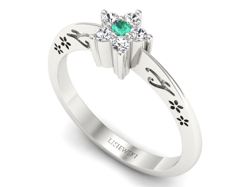 Złoty pierścionek ze szmaragdem i brylantami - P15109BSM - 3