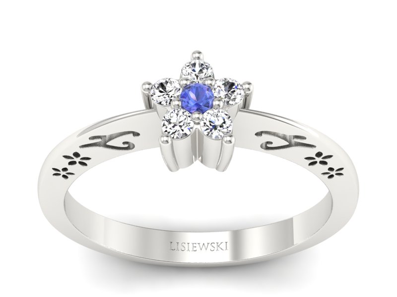 Pierścionek z tanzanitem białe złoto z brylantami - P15109BT - 1