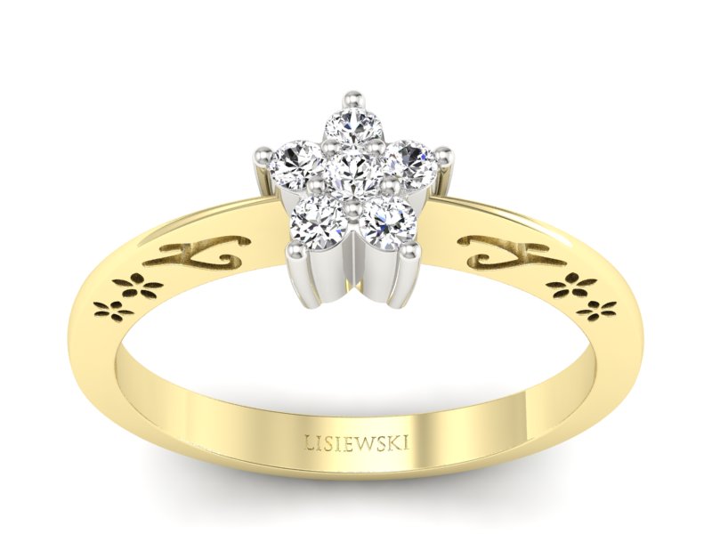 Pierścionek z diamentami żółte i białe złoto - P15109ZB - 1