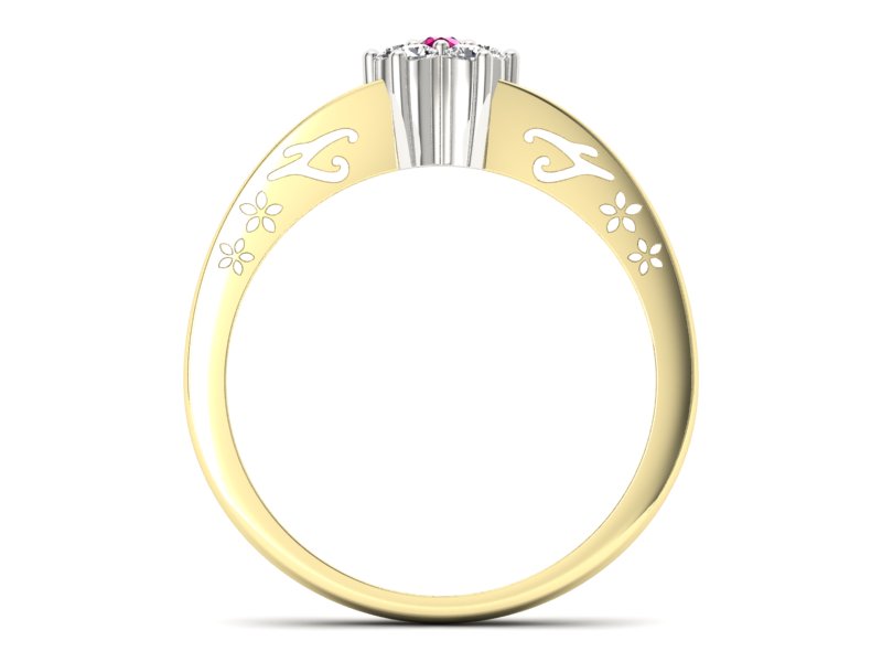 Złoty pierścionek z rubinem i brylantami - P15109ZBr - 2