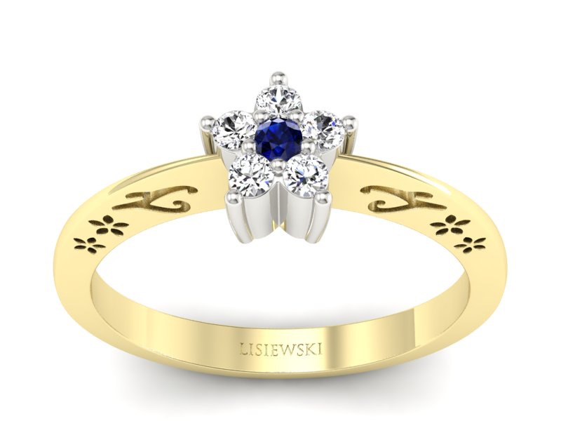 Złoty pierścionek z szafirem i brylantami - P15109ZBS - 1