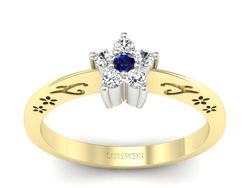 Złoty pierścionek z szafirem i brylantami - P15109ZBS