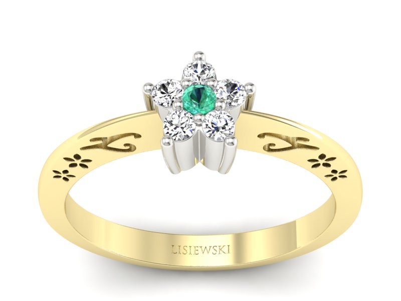 Złoty pierścionek ze szmaragdem i diamentami - P15109ZBSM - 1