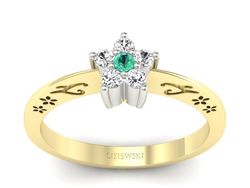 Złoty pierścionek ze szmaragdem i diamentami - P15109ZBSM