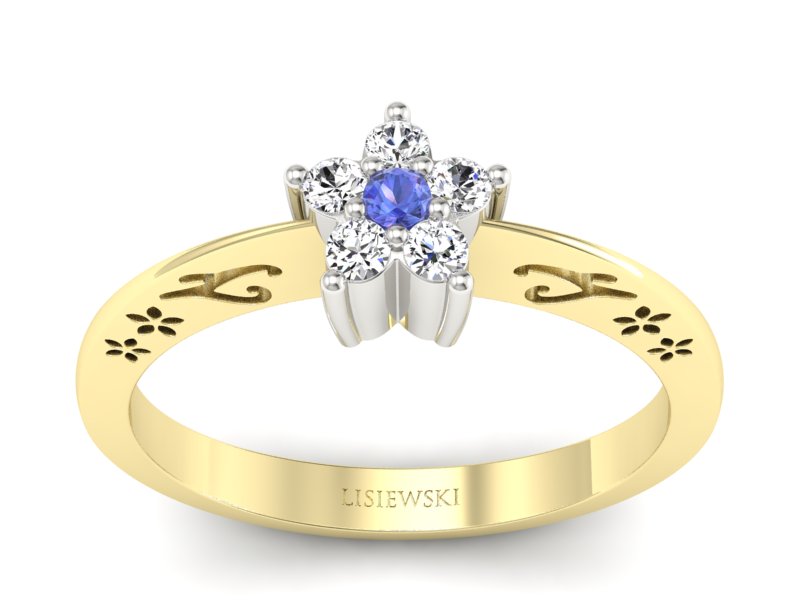 Złoty pierścionek z tanzanitem i brylantami - P15109ZBT - 1
