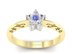 Złoty pierścionek z tanzanitem i brylantami - P15109ZBT