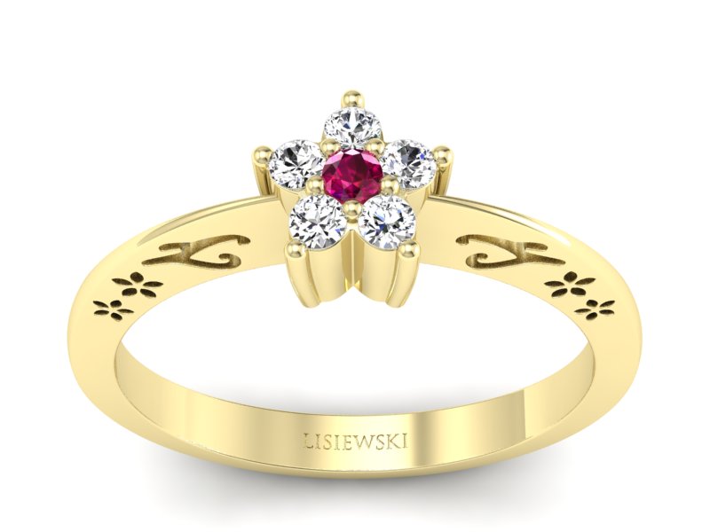 Pierścionek z rubinem i brylantami żółte złoto - P15109Zr - 1