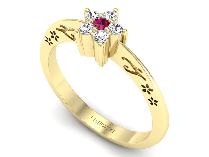 Pierścionek z rubinem i brylantami żółte złoto - P15109Zr - 3