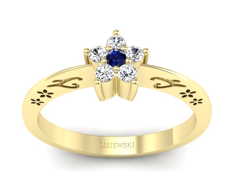 Pierścionek z szafirem i brylantami żółte złoto - P15109ZS - 1