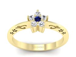 Pierścionek z szafirem i brylantami żółte złoto - P15109ZS