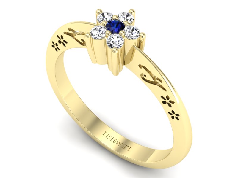 Pierścionek z szafirem i brylantami żółte złoto - P15109ZS - 3
