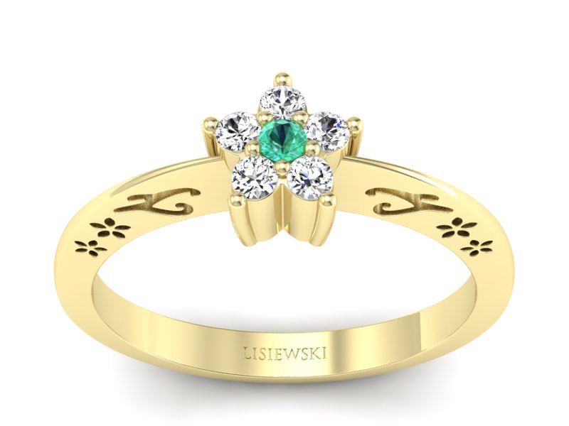 Złoty pierścionek ze szmaragdem i diamentami - P15109ZSM - 1