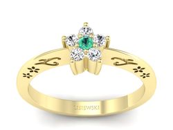 Złoty pierścionek ze szmaragdem i diamentami - P15109ZSM