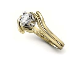 Pierścionek z diamentem żółte i białe złoto 585 - P15112ZB