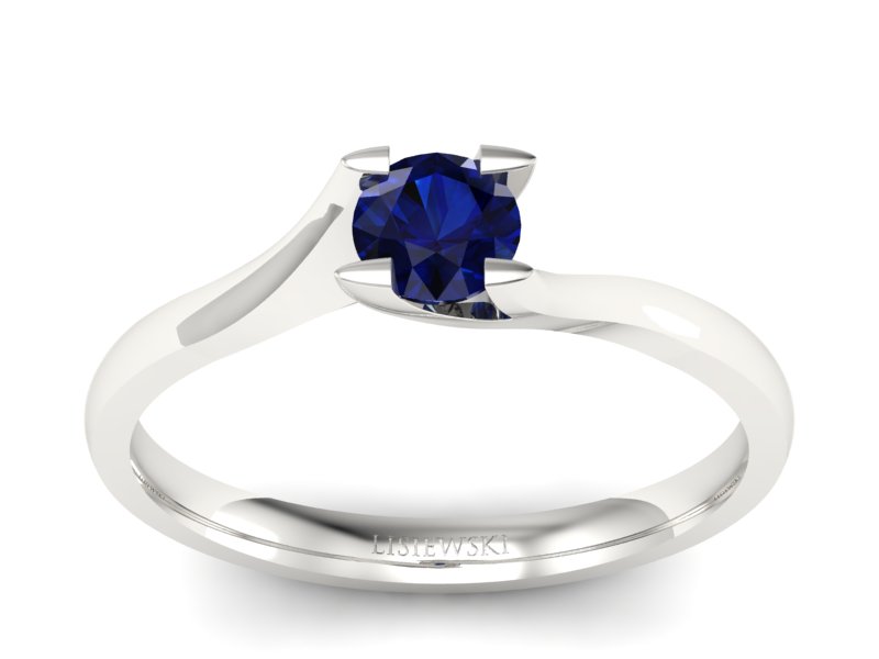Złoty pierścionek z szafirem białe złoto - P15113Bsz - 1