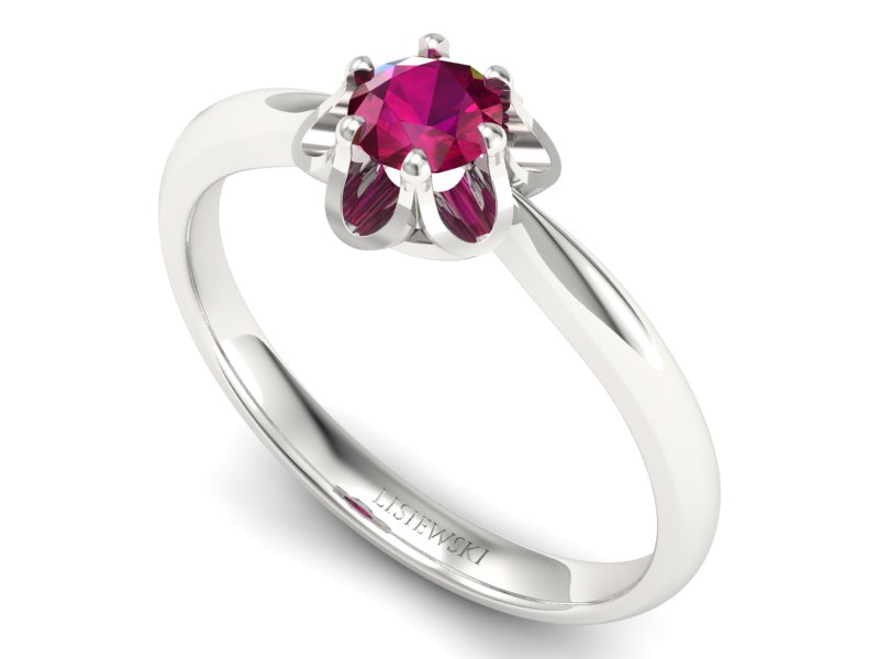 Złoty pierścionek z rubinem w białym złocie próby 585 - P15115br