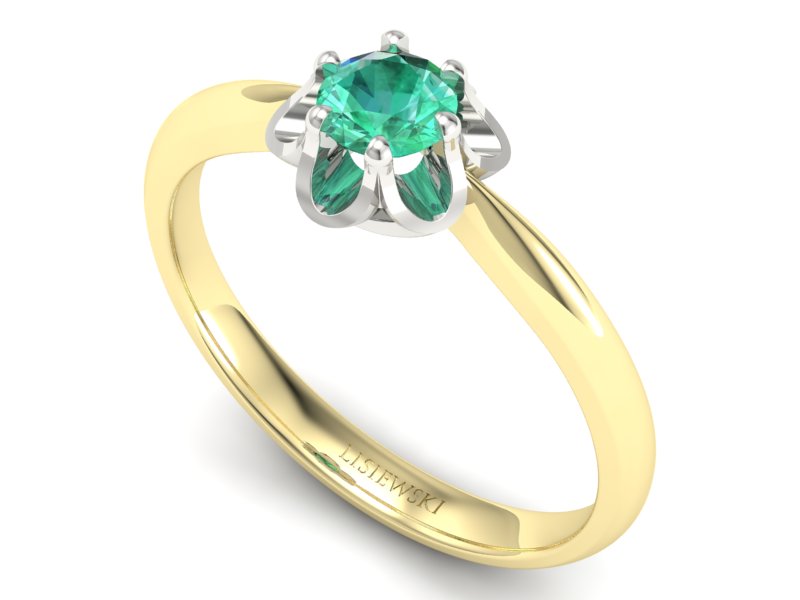 Pierścionek ze szmaragdem żółte białe złoto 585 - P15115zbsm