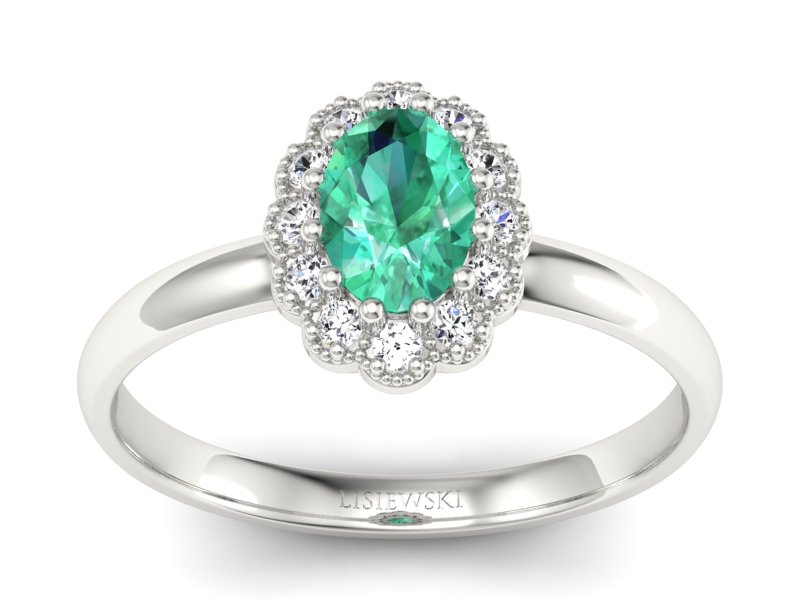 Złoty pierścionek ze szmaragdem i brylantami - P15116bsm - 1