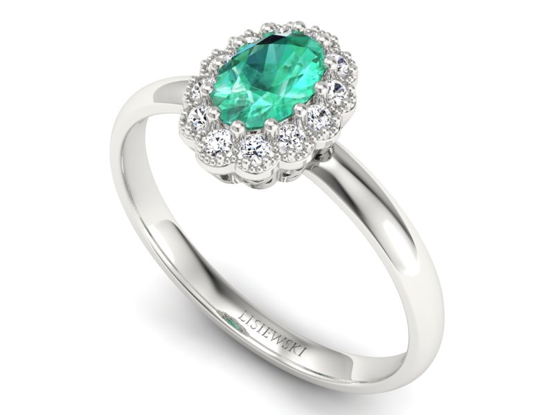 Złoty pierścionek ze szmaragdem i brylantami - P15116bsm - 3